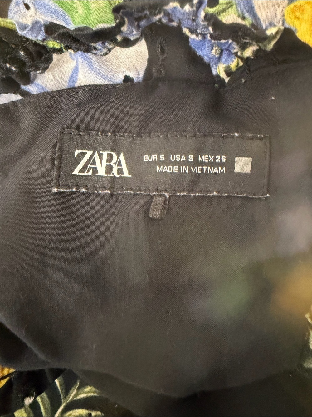 Zara Black Floral Eyelet Midi Dress with Yellow & Blue Blooms Zipper Closure S - Picture 8 of 13